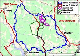 Schmatick mapa plnovanho lyaskho arelu v navrhovan pta oblasti Boletice